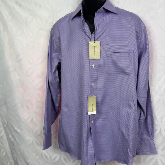 Tommy Bahama Dress Shirt Mens 16.5 34-35 Purple Houndstooth Long Sleeve NWT - Picture 2 of 12